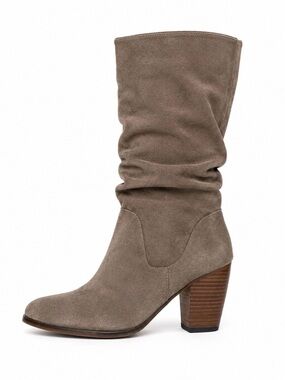 Women’s Taupe faux Suede Mid-Calf Block Heel Boots SZ 7.5 tan Fall/Winter
